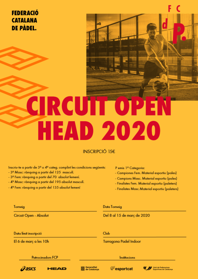 El torneo federado OPEN HEAD 2020 se jugará en TPI del 8 al 15 de marzo. 